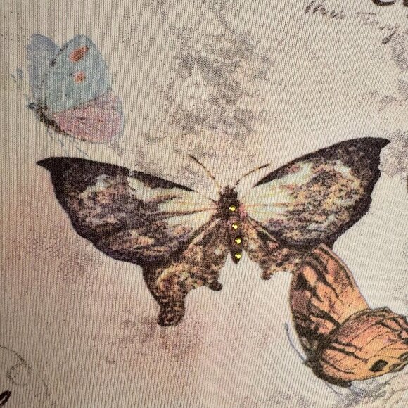 Y2K Cactus 100% Cotton Peach Pink Butterfly Gold Crystal Embelilshed Top Size M - Picture 6 of 11